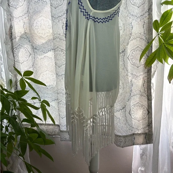 Umgee Cream and Blue Zigzag Sheer Dress - Picture 2 of 9